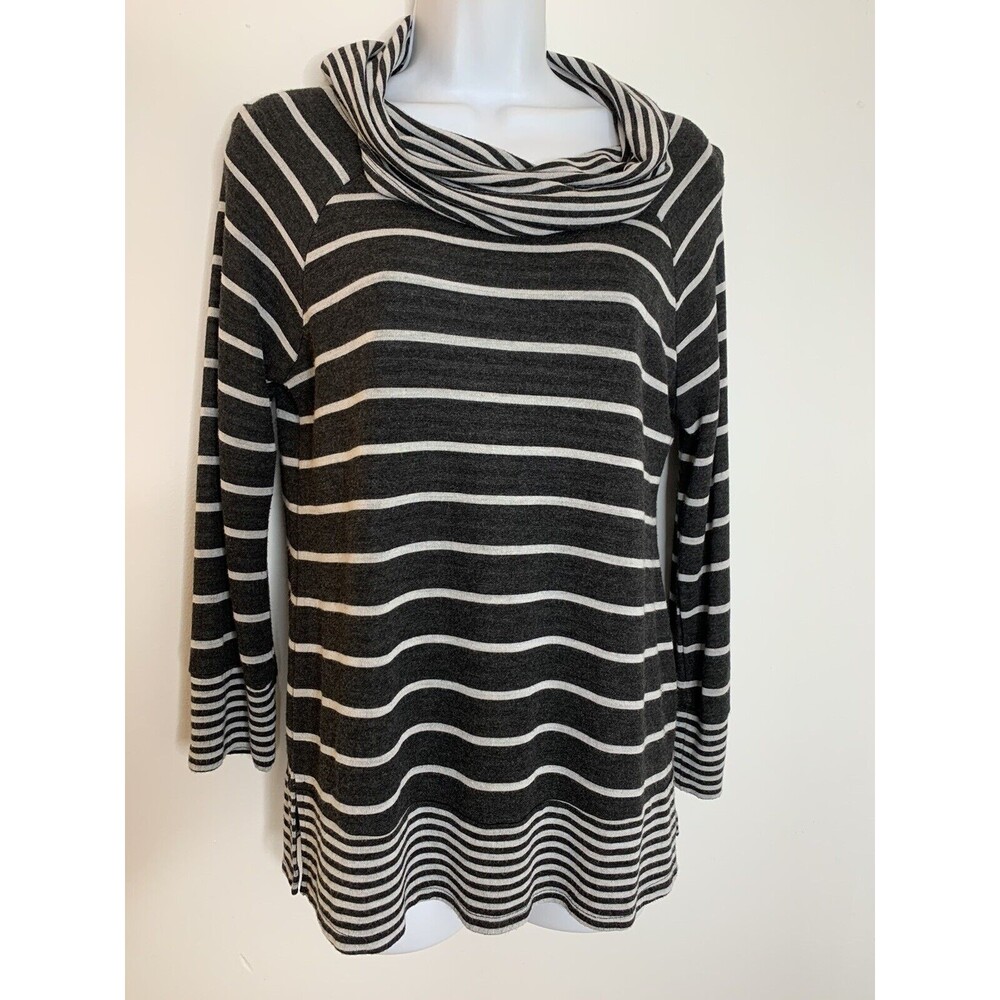 Women's Chico's Zenergy Heather Grey Stripe Cowl Stylish Knit Tunic 0 S (09)